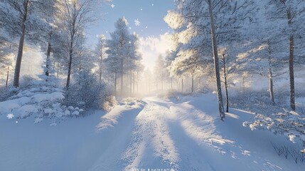 Exploring snowcovered woods with glowing AR navigation tools, serene snowy forest, soft natural lighting, photorealistic
