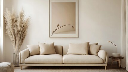 Cozy Modern Living Room with Neutral Tones, Stylish Decor, and Elegant Architecture- generative ai