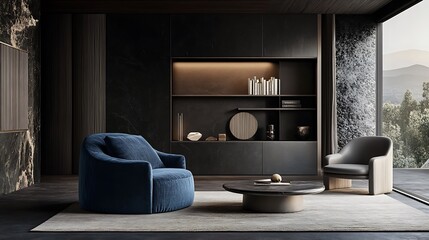 Cozy Modern Living Room with Neutral Tones, Stylish Decor, and Elegant Architecture- generative ai