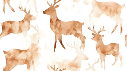 Delicate Watercolor Silhouettes of Reindeer