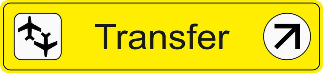 Fototapeta premium Yellow and black transparent png file of airport information terminal sign showing the direction of passenger transfer