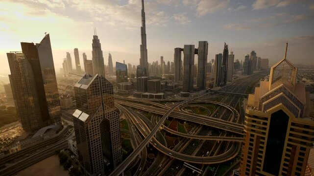 Witness the breathtaking moment as the sun rises above the incredible cityscape of Dubai