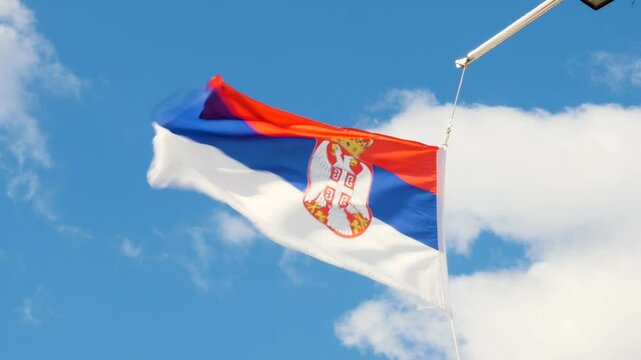 Belgrade, Serbia,2024,july,10th, the serbian flag waves in the wind
