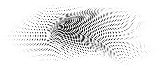 Flowing Wave Dot Halftone Pattern: Curve Gradient Shape on Transparent Background. Suitable for AI, Tech, Network, Digital, Science, and Technology Themes.