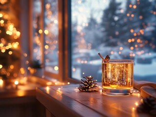 Throwing a winter party with glowing AR interactive event guides, cozy indoor winter setting, soft warm lighting, photorealistic