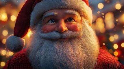 Visiting Santa Claus with glowing AR interactive features, vibrant holiday setting, soft warm lighting, photorealistic