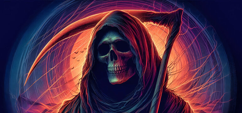 A depiction of a grim reaper.