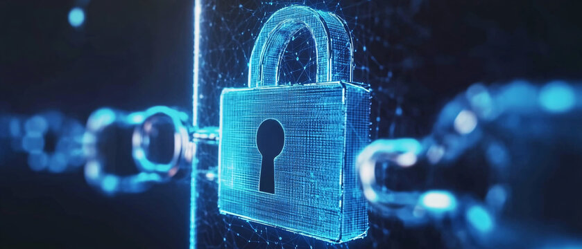 Digital Security Concept with Padlock and Chain