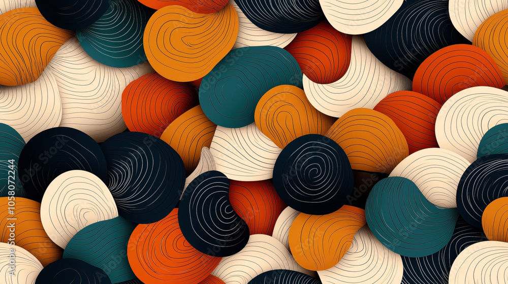 Wall mural colorful abstract background with overlapping swirled shapes and curved patterns in shades of teal, 