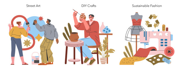 Millennial Hobbies. Flat Vector Illustration