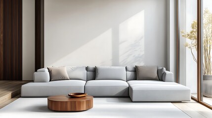 Cozy Modern Living Room with Neutral Tones, Stylish Decor, and Elegant Architecture- generative ai