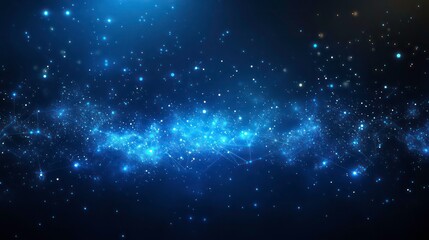 A deep blue nebula with many stars and a blue light shining through it, against a black background.