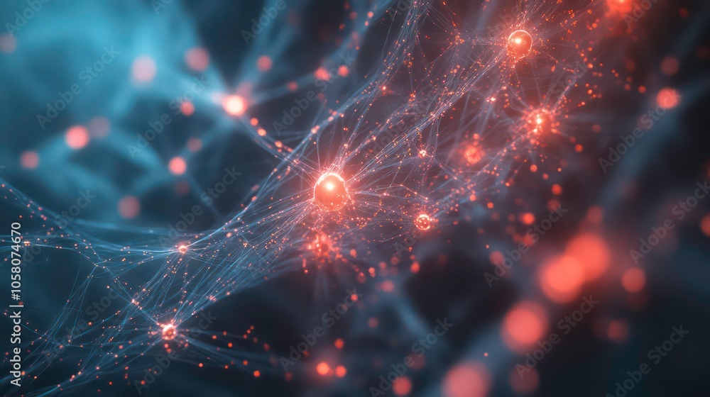 Poster abstract background with a network of glowing red and blue lines and dots.