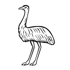 Retro style illustration of an emu or Dromaius novaehollandiae, a large, flightless bird endemic to Australia standing viewed from side on isolated background done in black and white.