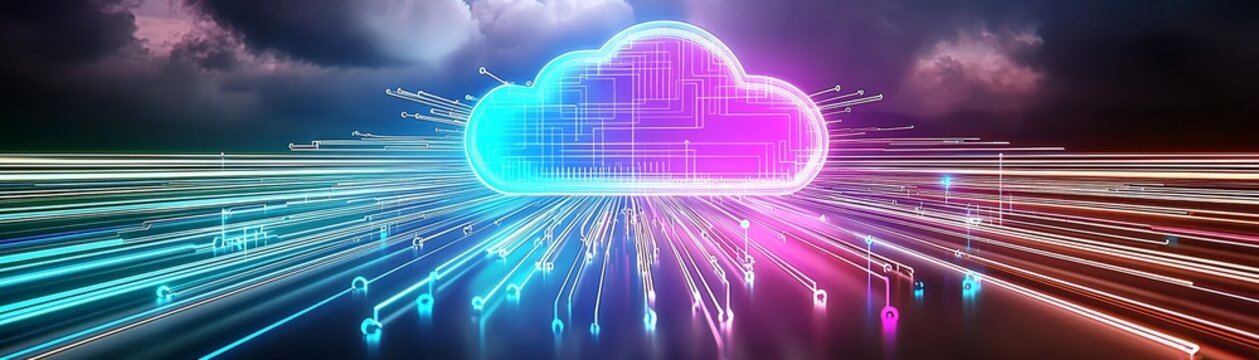 Synthwave-Inspired Neon Cloud Design Featuring RSA Encryption A Fusion of Technology and Aesthetics