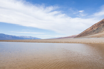 Lake Manly and salt flats at Badwater Basin in Death Valley National Park, California