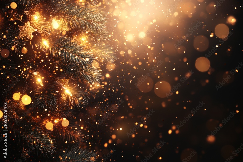 Poster sparkling golden lights against a dark background create a dreamy and festive holiday backdrop with 