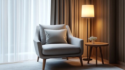 Cozy Modern Living Room with Neutral Tones, Stylish Decor, and Elegant Architecture- generative ai