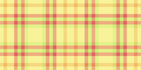 Softness texture textile seamless, linen check background vector. Picnic blanket plaid pattern tartan fabric in yellow and red colors.