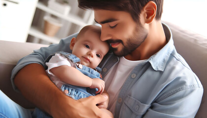 A joyful parent holding their smiling baby, capturing the love and connection of family togetherness