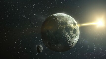 Fototapeta premium A large bright moon glowed in the night sky. Astronomical objects orbiting the planet Earth. It is the world's only permanent natural satellite.