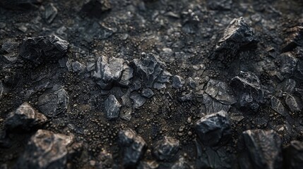Close-up of dark soil and gravel surface with a mixture of fine soil and coarse stones.