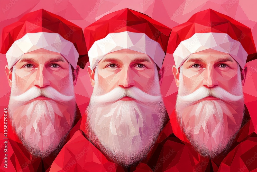 Aufkleber geometric santa claus portraits with low poly effect in red and white creating a modern artistic int