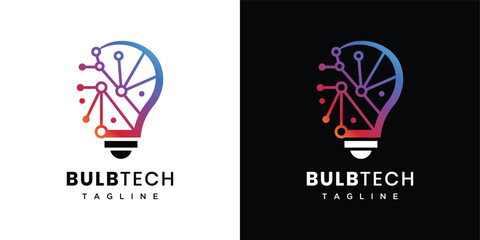 Light bulb technology logo design template. Digital technology bulb logo design inspiration	