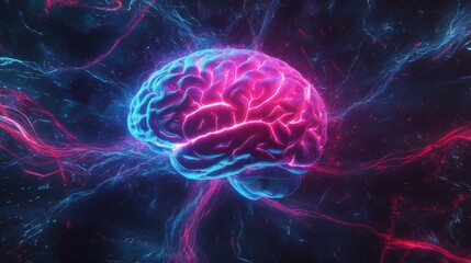 A stunning representation of a brain with glowing electric impulses, showcasing the intricate connections of neural pathways.