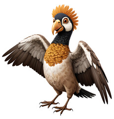 Fototapeta premium Cartoon drawing representing an African secretary bird, with outstretched wings. Snake killer.
