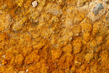cracked ground with cracks, its notoriety chiefly because of its sulphurous mud springs called solfataras and steam springs called fumaroles.