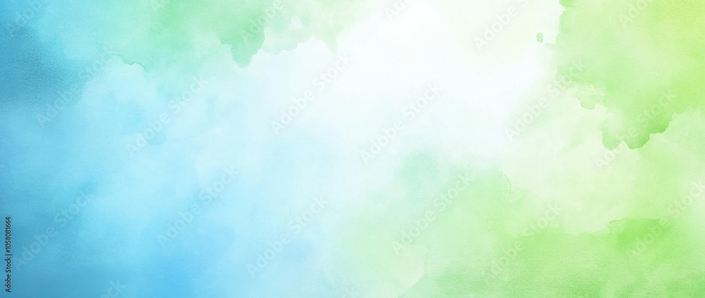Poster soft blue and green watercolor gradient background with blurred texture and ample copy space for des