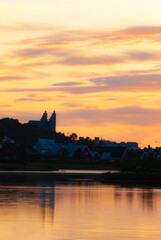 Akureyri, town in north Iceland in sunset.