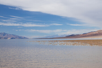 Lake Manly and salt flats at Badwater Basin in Death Valley National Park, California
