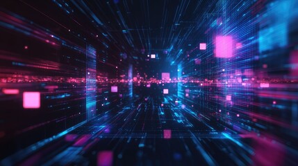 A high-tech digital backdrop with holographic effects and geometric shapes, capturing a sleek, futuristic vibe