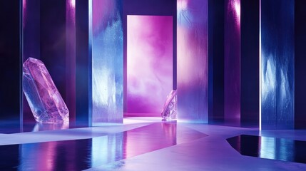A high-tech digital backdrop with holographic effects and geometric shapes, capturing a sleek, futuristic vibe
