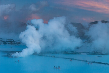 Fototapeta premium Blue Lagoon in Reykjanes, Iceland, in sunset