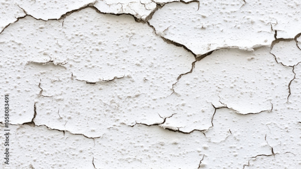 Poster the surface showcases a textured pattern of white paint, displaying significant cracks that suggest 