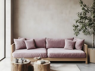 Cozy Modern Living Room with Neutral Tones, Stylish Decor, and Elegant Architecture- generative ai