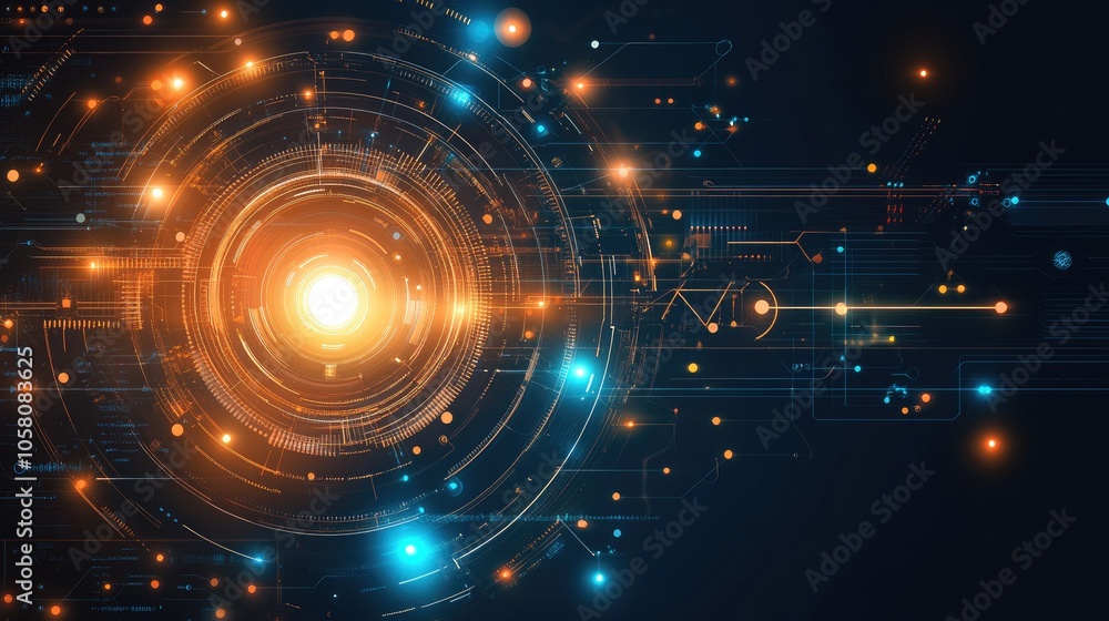 Poster futuristic digital tech background with glowing circuits and abstract shapes, symbolizing innovation