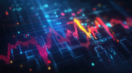 Abstract digital data with colorful lines and graphs on a dark background.