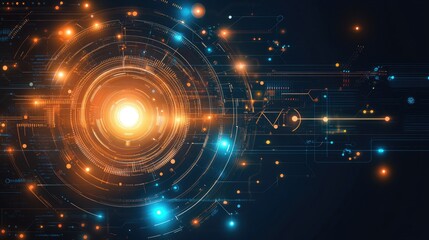 Futuristic digital tech background with glowing circuits and abstract shapes, symbolizing innovation and modernity