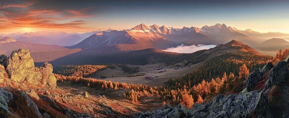 Obraz premium Panoramic sunrise view of the Tatra Mountains, high-resolution hyper-realistic scene showcasing natural beauty in rich detail, perfect for landscape and travel themes.