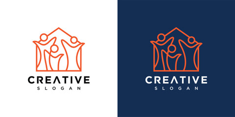 people logo inspiration. family and house logo design. people logo icon inside the house