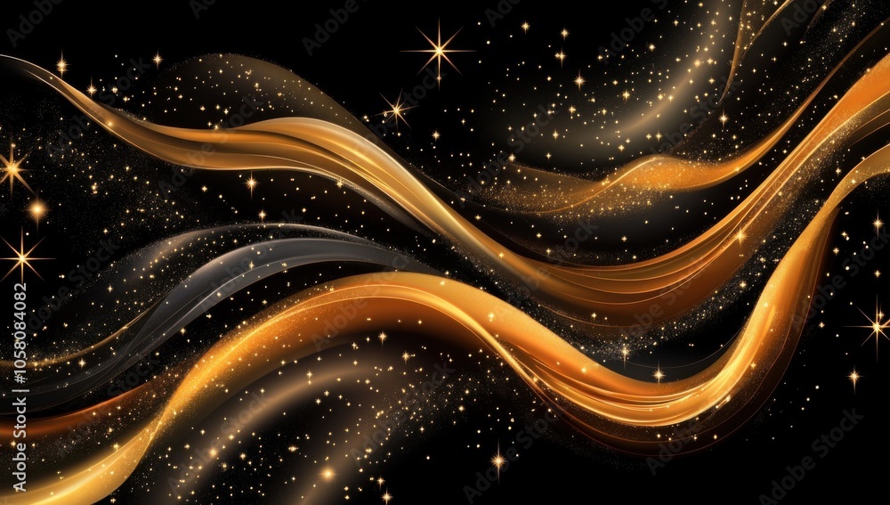 Poster a digital art background featuring an elegant gold and black gradient, with stars twinkling in the n
