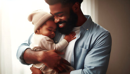 A joyful moment of a father and his child smiling together, capturing the essence of family love and happiness