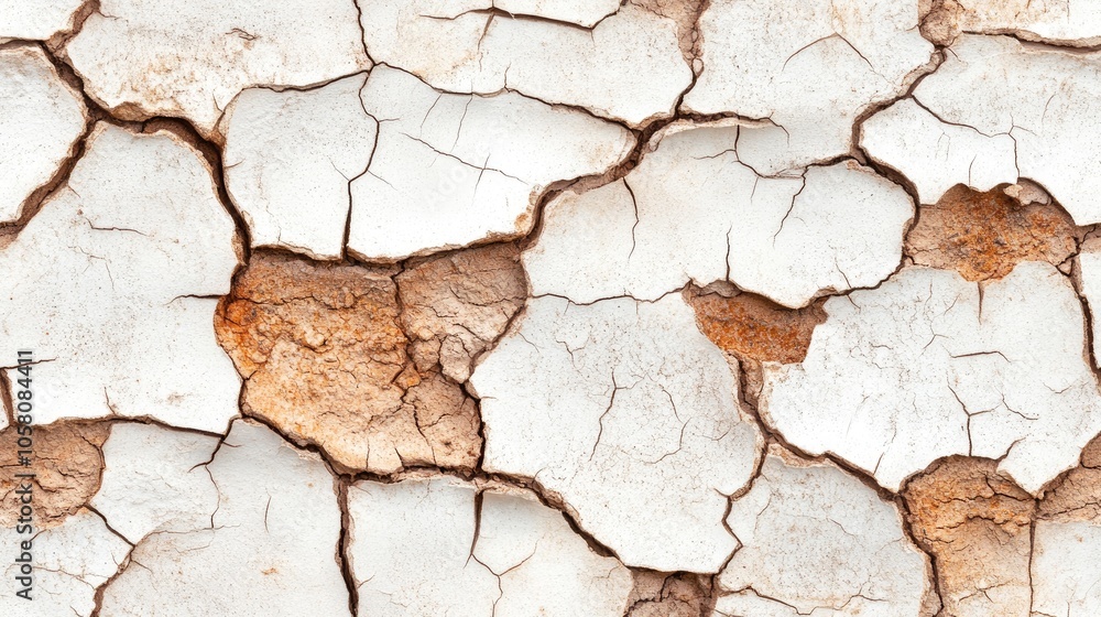 Poster the surface showcases a textured pattern of white paint, displaying significant cracks that suggest 
