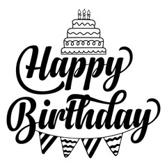 Happy Birthday typography design on plain white transparent isolated background for card, shirt, hoodie, sweatshirt, apparel, tag, mug, icon, poster or badge