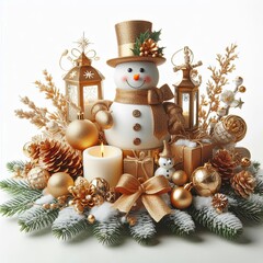 Winter Christmas Composition with a Snowman 