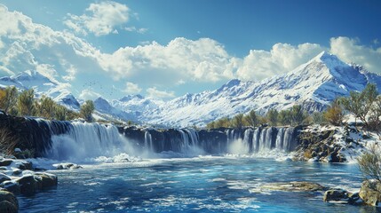 Fototapeta premium Alpine Serenity: 4K Ultra Clear Snow-Capped Mountain Landscape